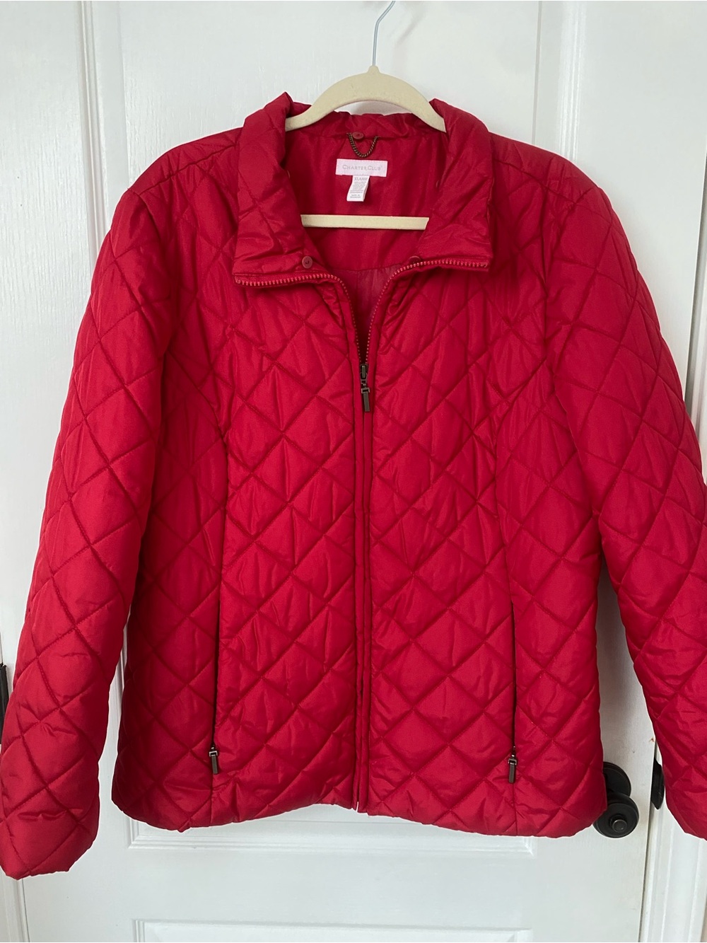 Charter Club Red Quilted Zip-Front Puffer Jacket